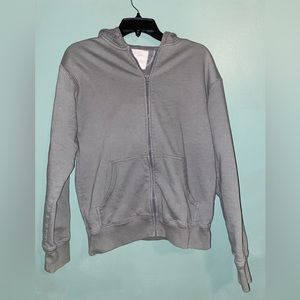 size large zip up grayish green sweatshirt